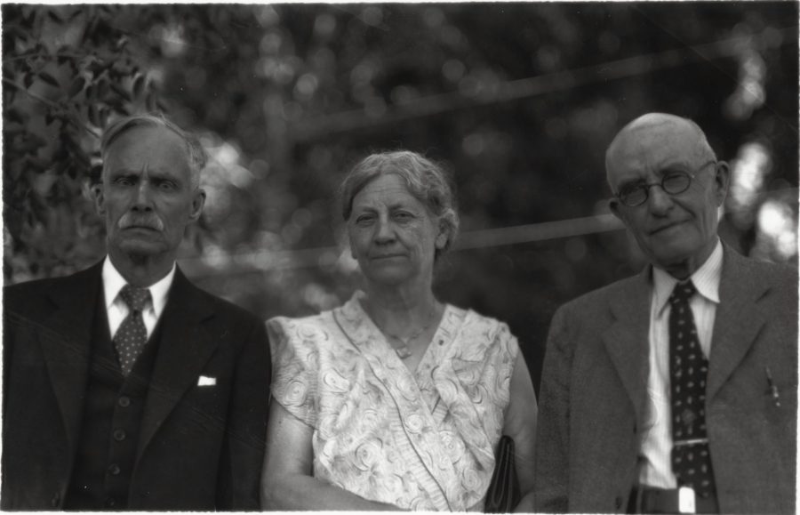 Elizabeth Coy, center, was the first woman to ever graduate from Colorado Agricultural College, the predecessor to Colorado State University. Coy graduated in 1884, in a graduating class of three students, including her. This photograph was taken at a 50 year class reunion. (Archive photo by Colorado Agricultural College)