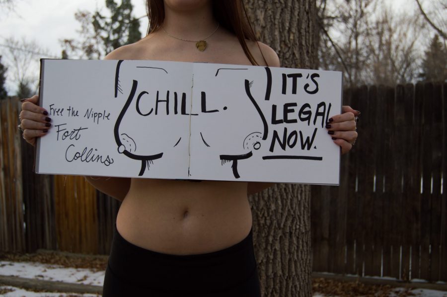 Sage Sullivan fully embraces the repeal on banned toplessness in Fort Collins. Photo by Kaitlyn Ancell | Collegian