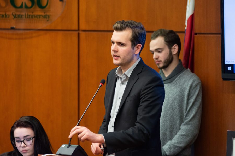 ASCSU President Tristan Syron speaks about a bill asking to use $120,000 to $220,000 of rollover funds to host an on-campus, free, end of dead week concert. (Matt Tackett | Collegian)