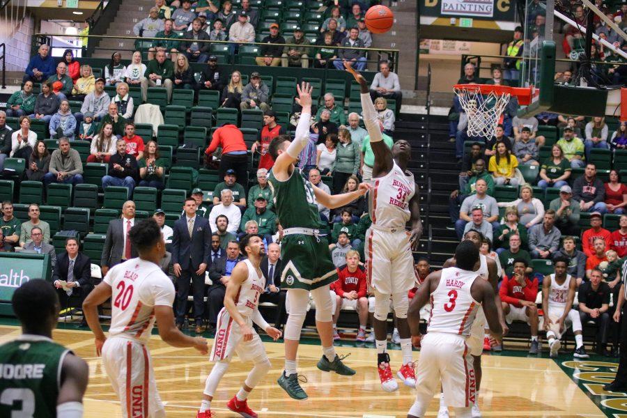 Nico Carvacho(32) jumps and shoots from inside the arc, as CSU takes on UNLV during senior day at home. CSU falls 65-60. (Devin Cornelius | Collegian)