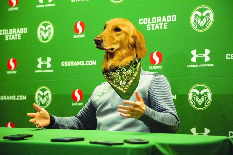 Duke, Colorado State University’s newest addition to the men’s basketball team, addresses the media during a recent press conference. (Photo Illustration by Forrest Gump | Yeehaw Junction)