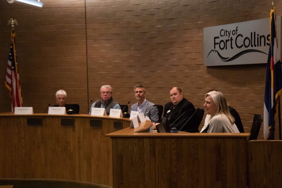 The second panel of candidates at the candidate forum, who are running for the councilmember position for districts one and two, answer questions given by the moderator. (Julia Trowbridge | Collegian)