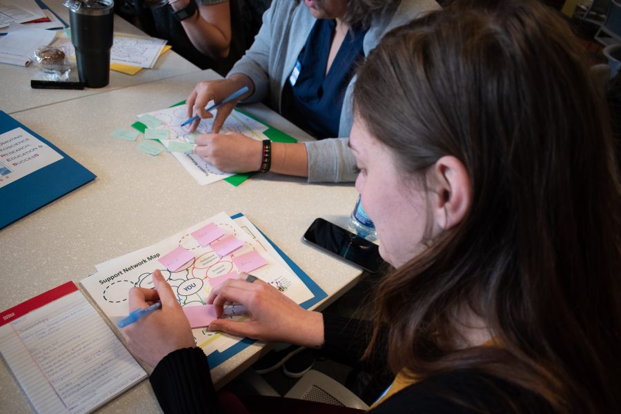 A student in the PROGRESS program completes a mentor map exercise. PROGRESS stands for Promoting Geoscience Research, Education and Success, and is a program aimed at mentoring and connecting undergraduate women in the STEM fields at Colorado State University. (Photo courtesy of Emily Fischer)