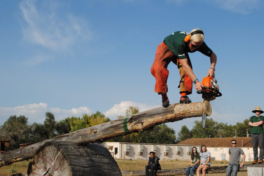 Parker Allen sawing away the day | CSU Logging Sports Team 