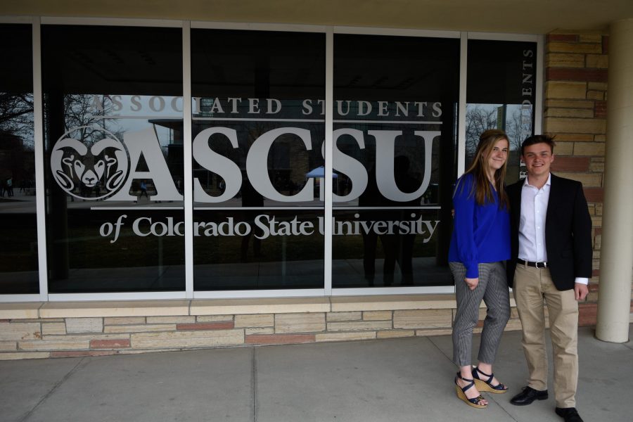 ASCSU President candidate Samuel Braun and Vice President candidate Madison Taylor pose for a portrait on April 2, 2019. (Colin Shepherd | Collegian)