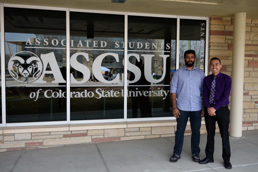 ASCSU President candidate Dominick Quintana and Vice President candidate Aly Ammar pose for a portrait on Mar. 28, 2018. (Matt Tackett | Collegian)