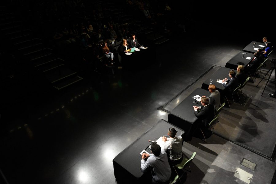 ASCSU President and Vice President candidates answer questions during the LSC Theatre Debate April 3. (Matt Tackett | Collegian)