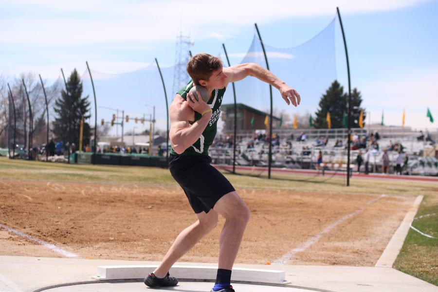 Nick Kravec starts to throw the shot put ball, during the Doug Max Invitational Kravec placed eleventh in the event. (Devin Cornelius | Collegian)