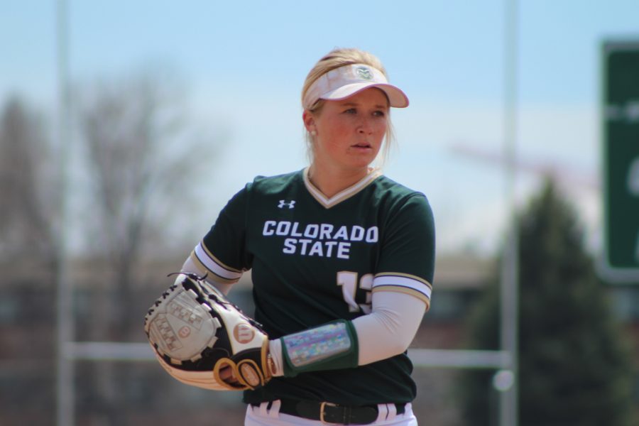 Pitcher, Bridgette Hutton, prepares for her pitching motion during the CSU vs. UNLV game on April 14th. (Joshua Contreras | Collegian).