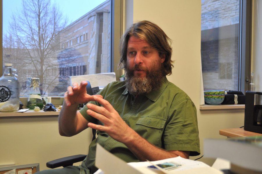 Ed Hall, assistant professor in the Department of Ecosystem Science and Sustainability and member of CSUs Microbiome Network, describes microbiome science as a “more holistic approach to medicine” as he discusses the significance of the microbial community to human health. (Anna Montesanti | Collegian) 