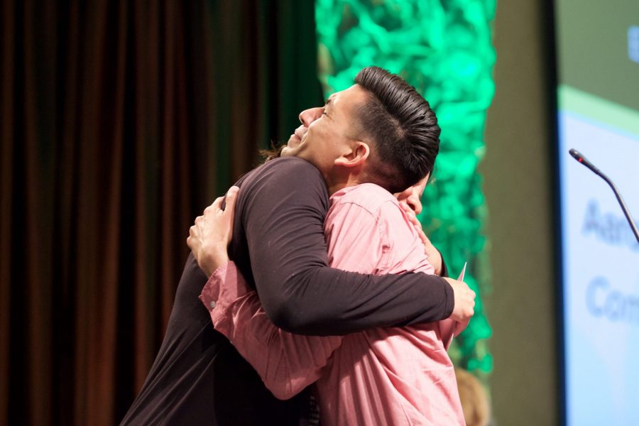 Aaron Escobedo wins the Enrollment and Access Distinguished Service Award in the LSC Grand Ballroom May 9. The Celebrate! Colorado State Awards focused on recognizing a wide variety of CSU faculty, staff and students for their  accomplishments. (Ryan Schmidt | Collegian)