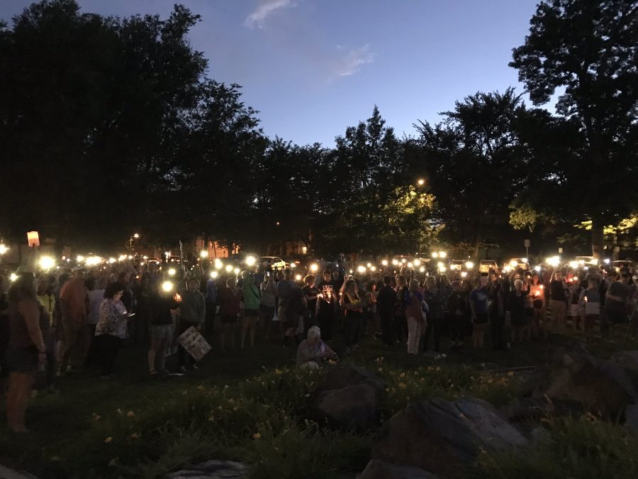 Part of a nationwide movement to protest migrant detention camps and family separation practices in the United States, the Lights for Liberty vigil at Civic Center Park in Fort Collins saw an attendance of more than 150 people. (Samantha Ye | Collegian) 