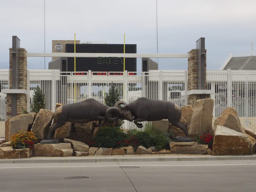 The ram statue in front of Canvas Stadium, home to CSU rams football home game. Canvas Stadium revenues are outpacing the projected profits for this year. (Gregory James | Collegian)