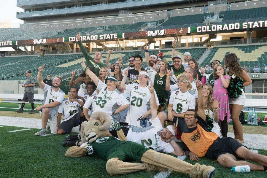 Colorado State University and the University of Colorado Boulder face off for the Special Olympics Rocky Mountain Showdown Unified Flag Football game, Aug. 27, 2019, at Canvas Stadium. Photo courtesy of William A. Cotton, CSU Photography.