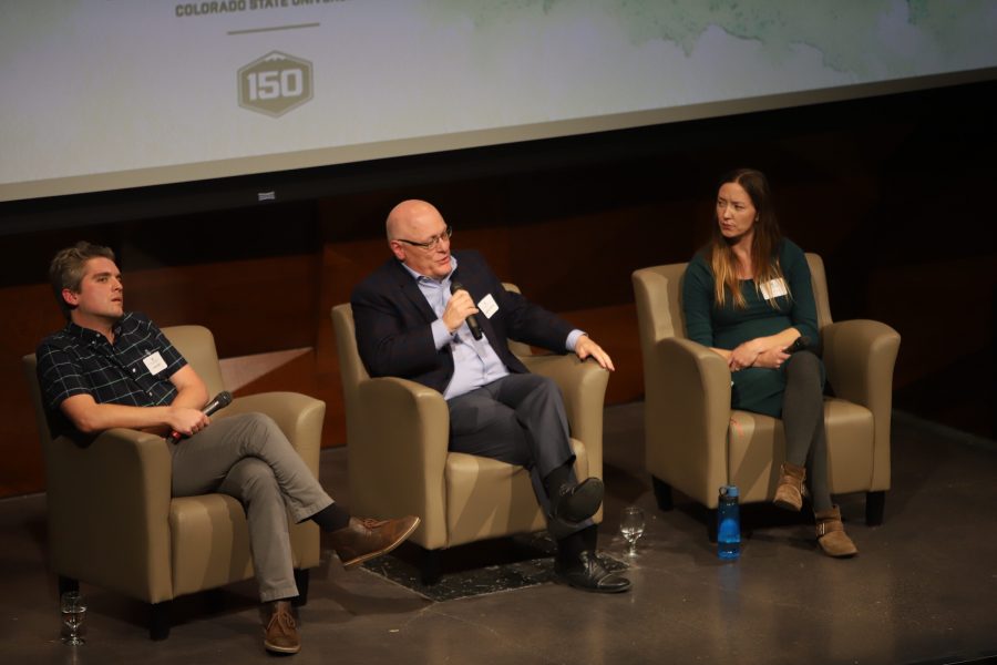 Assistant professor Michael Humphrey speaks to an audience during the Great Conversations event in the Lory Student Center Theatre Sept. 26th. (Brooke Buchan | Collegian) 