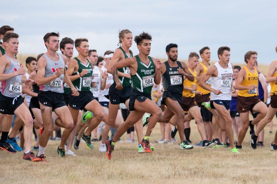 Colorado State University’s Men Cross Country team begins a 5k in Cheyenne, WY on Friday Sept. 6. (Colin Shepherd | Collegian)