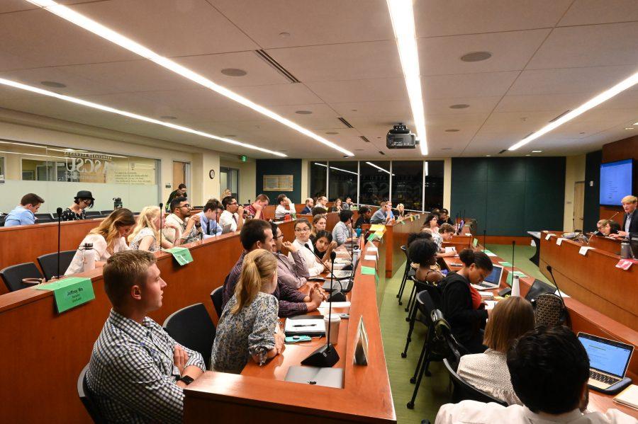 Associated Students of Colorado State University Speaker of Senate Blake Alfred speaks at the weekly Wednesday meeting on Sept. 11. (Luke Bourland | The Collegian) 