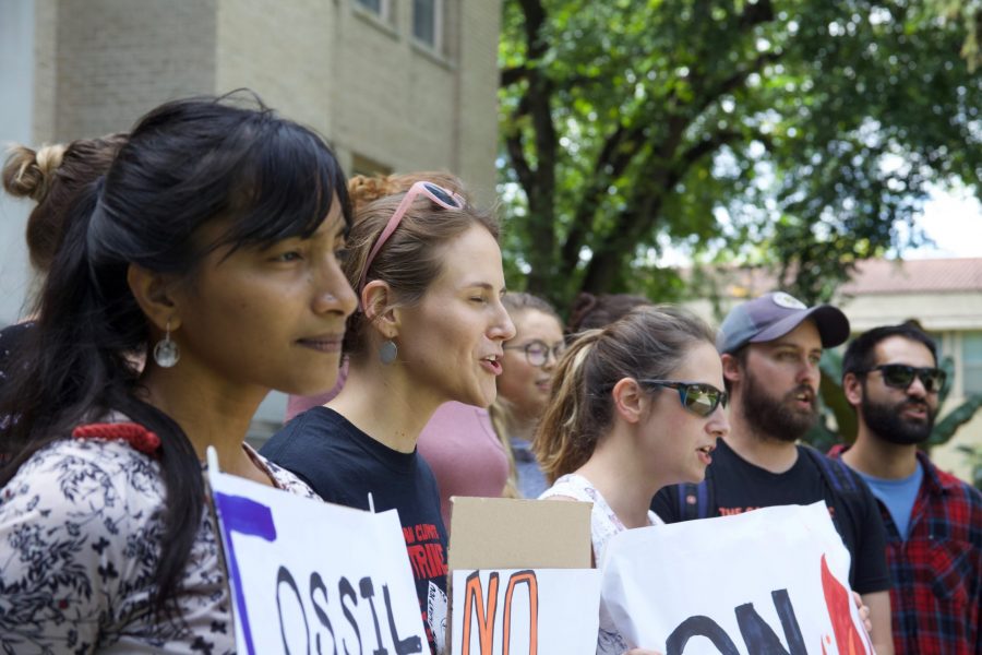 Protestors for a climate strike march on campus Sept. 20. The protesters rallied with chants such as, “What do we want? Climate action!” and, “Unite behind the science.” (Ryan Schmidt | The Collegian)
