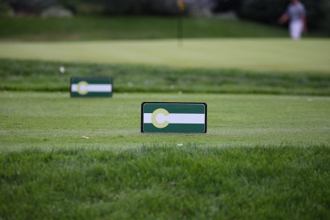 The tee markers are made in the style of Colorado State University colors and the CSU flag at the Ram Masters Invitational Sept 17, 2019. 