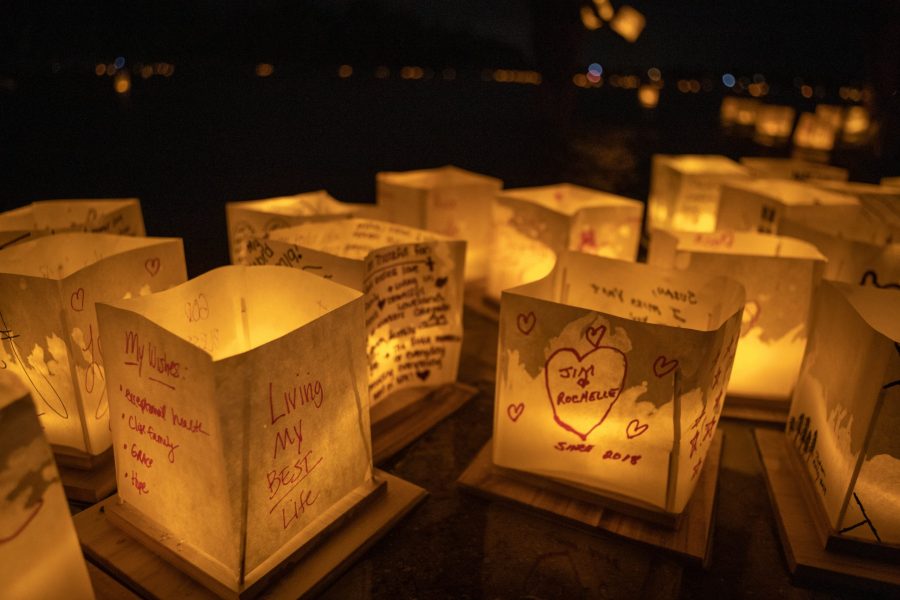 Paper lanterns decorated with celebrations of life float during the Water Lantern Festival at Boyd Lake State Park Saturday, Sept. 21st 2019. (Brooke Buchan | Collegian) 