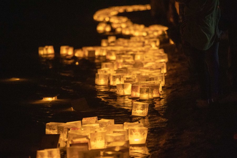 Paper lanterns decorated with celebrations of life float during the Water Lantern Festival at Boyd Lake State Park Saturday, Sept. 21st 2019. (Brooke Buchan | Collegian) 