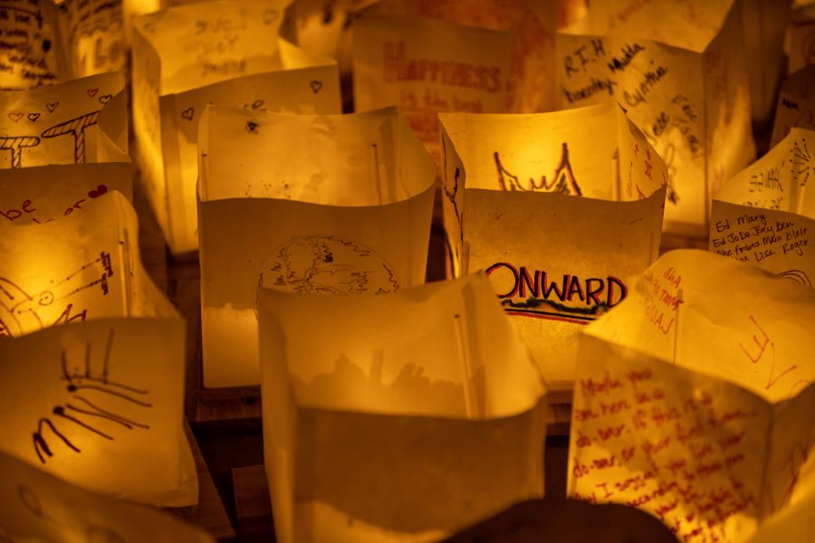 Paper lanterns decorated with celebrations of life float during the Water Lantern Festival at Boyd Lake State Park Saturday, Sept. 21st 2019. (Brooke Buchan | Collegian) 