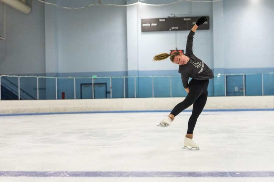 Valeria Yushkevich, a sophomore on the Colorado State University figure skating team performs a spin known as a layback at practice Sunday, Sept. 22nd. “I love being able to make a difference with skating. Making the judges and audience smile has always been one of my favorite parts,” she says. (Brooke Buchan | Collegian)