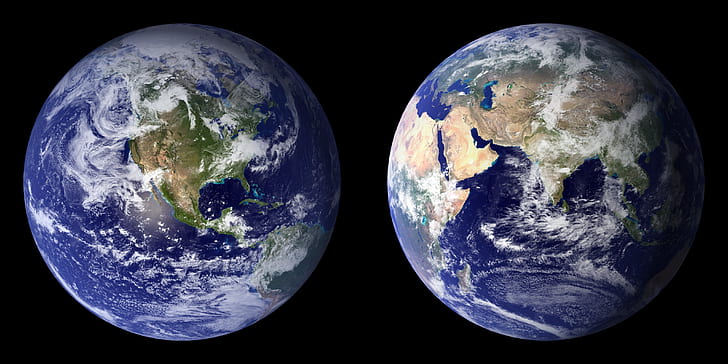 Two angles of planet earth. (Stock photo via Nicepik)