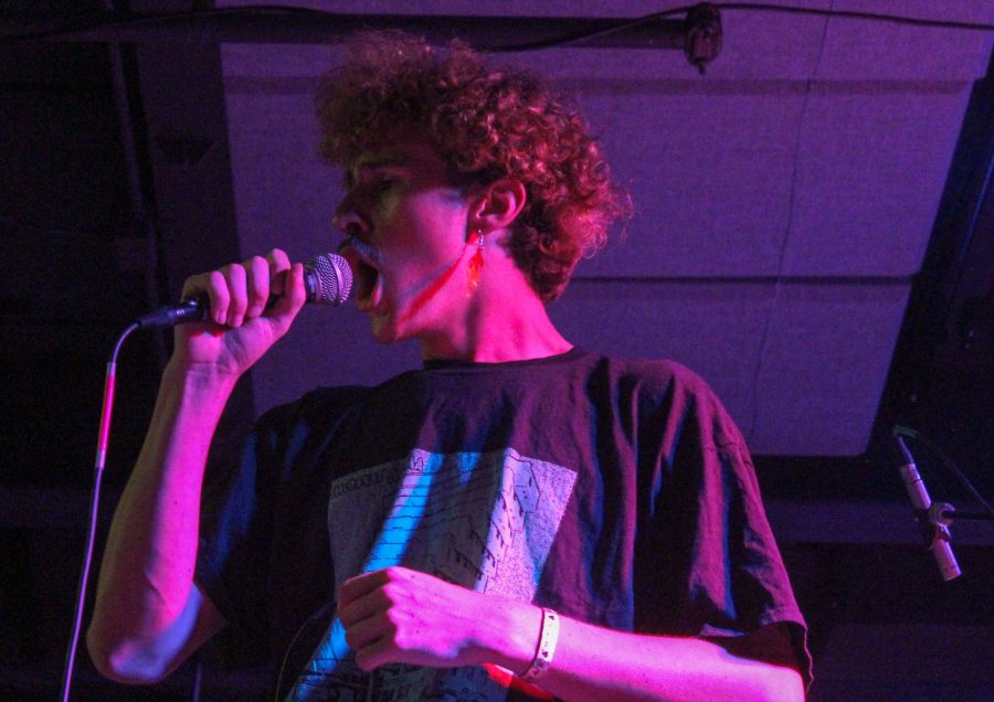 Vocalist and bassist Quinn Miller sings during Red Scares set at The Artery.  (Megan McGregor I Collegian)