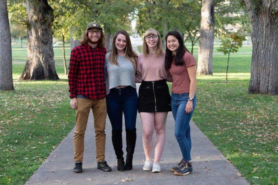 Photo Director Matt Tackett, Design Editor Amy Noble, Night Editor Anna Stewart, and Photo Editor Anna von Pechmann pose for a photo, Oct. 17. (Austin Fleskes | The Collegian)