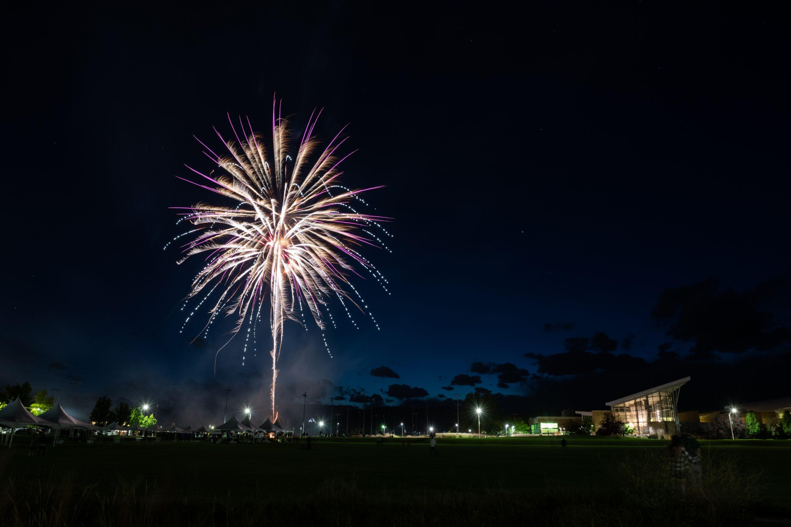 dark sky with red firework