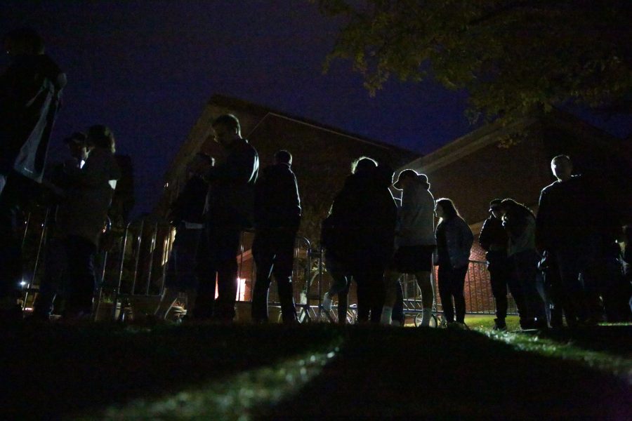 Attendees wait in line outside of the Charlie Kirk Culture War event at the University Center for the Arts Oct. 22, 2019. The event featured both Charlie Kirk, a prominent conservative speaker, and Donald Trump Jr., where they discussed conservative values and socialism in the U.S. (Forrest Czarnecki | The Collegian)