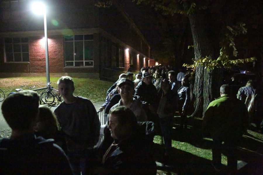 Attendees wait in line outside of the Charlie Kirk Culture War event at the University Center for the Arts Oct. 22, 2019. The event featured both Charlie Kirk, a prominent conservative speaker, and Donald Trump Jr., where they discussed conservative values and socialism in the U.S. (Forrest Czarnecki | The Collegian)