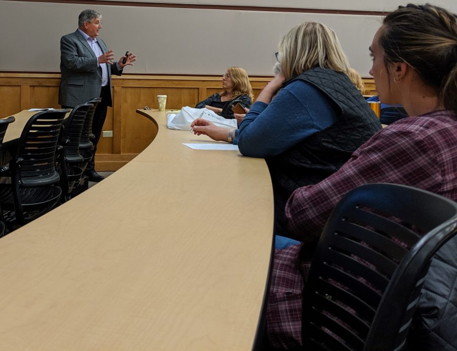 Teaching professor Rolf Norgaard from the University of Colorado - Boulder speaks in front of non-tenure track faculty at Colorado State University Oct. 23. Serena Bettis | The Collegian