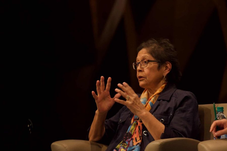 Former Vice President for Diversity Mary Ontiveros in the Lory Student Center Theatre Oct. 16, 2019. Ontiveros discussed issues regarding diversity on campus and the positive changes the University hopes to make. Colorado State University President Joyce McConnell ended the chat by saying, “We can make this change solid and lasting and change that will make a difference, … so I say let’s go.”