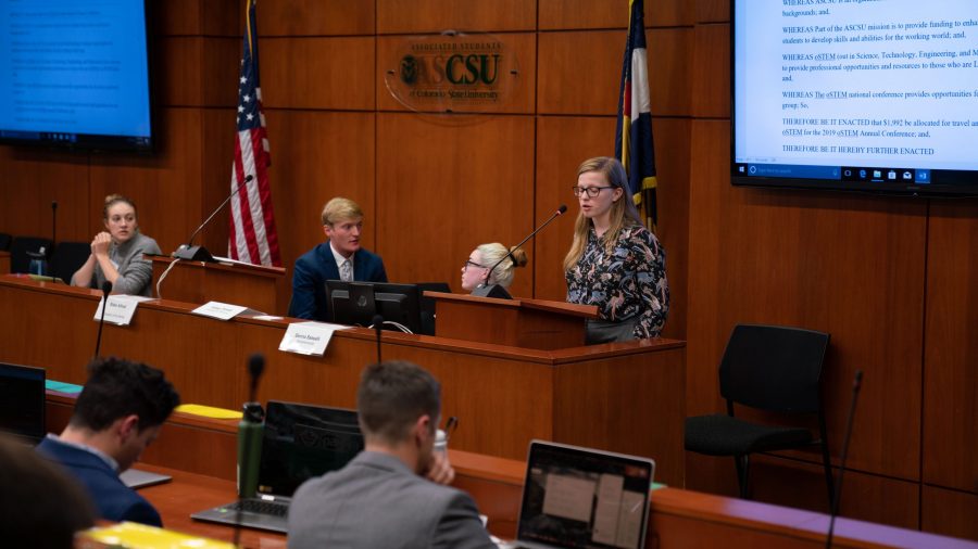 Marlis Hazelton introduces a bill to correct a technical issue that prevented OSTEM from attending an annual conference in Detroit. (Nathan Tran | Collegian)