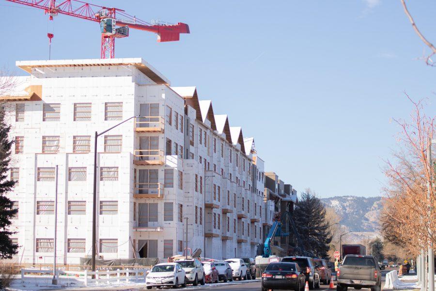 A building under construction on Lake Street across from the on campus stadium. (Devin Cornelius | Collegian)