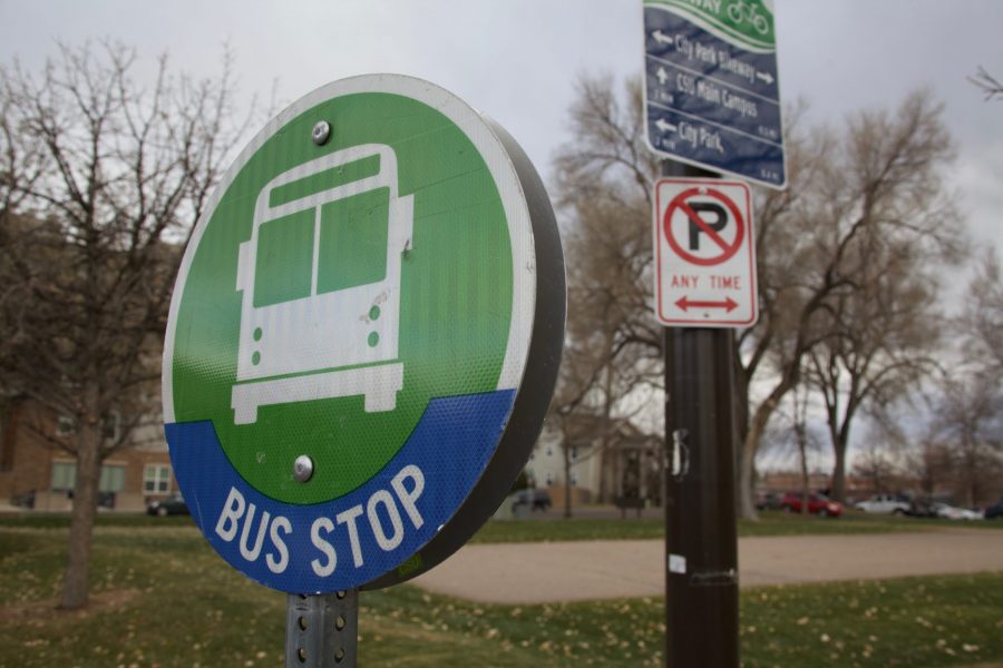 A bus stop by the intersection of Plum and City Park on Nov. 16. (Ryan Schmidt | The Collegian)