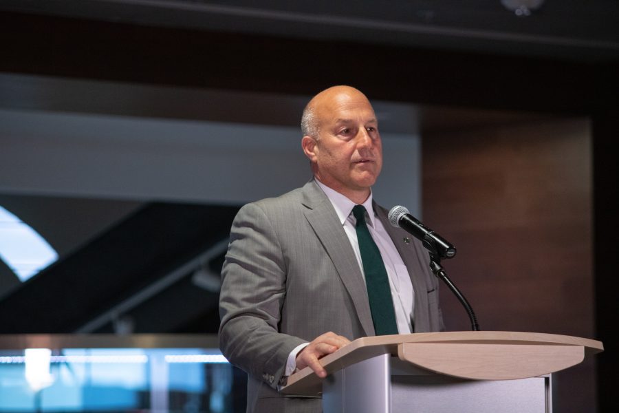 Steve Addazio discusses how wonderful of a place Fort Collins is, and how great the people are. (Devin Cornelius | Collegian)