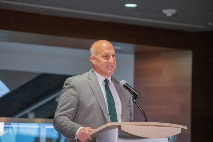 Steve Addazio discusses the potential that he sees in the Colorado State Football program and how honored he is to be the new head coach. (Devin Cornelius | Collegian)