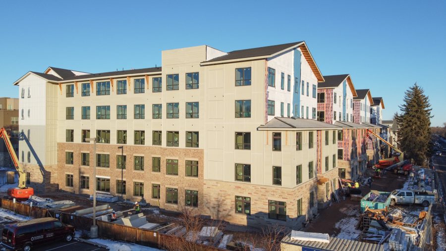 A side view of The Standard apartment complex, located across the street from Canvas Stadium. (Devin Cornelius | Collegian)