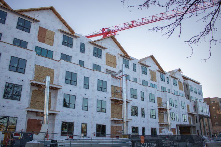 The Standard apartment complex under construction on Dec 16.  I is currently being developed on lake street. (Devin Cornelius | Collegian)