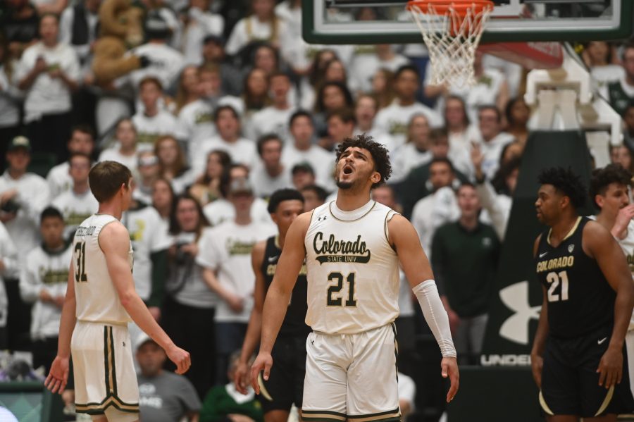 David Roddy (21) yells unhappy with how a call turned out. (Luke Bourland | The Collegian)
