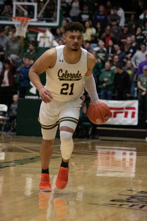 David Roddy (21) looks down the court, during the Colorado State home game vs Fresno State. CSU wins 86-68. Devin Cornelius | Collegian)