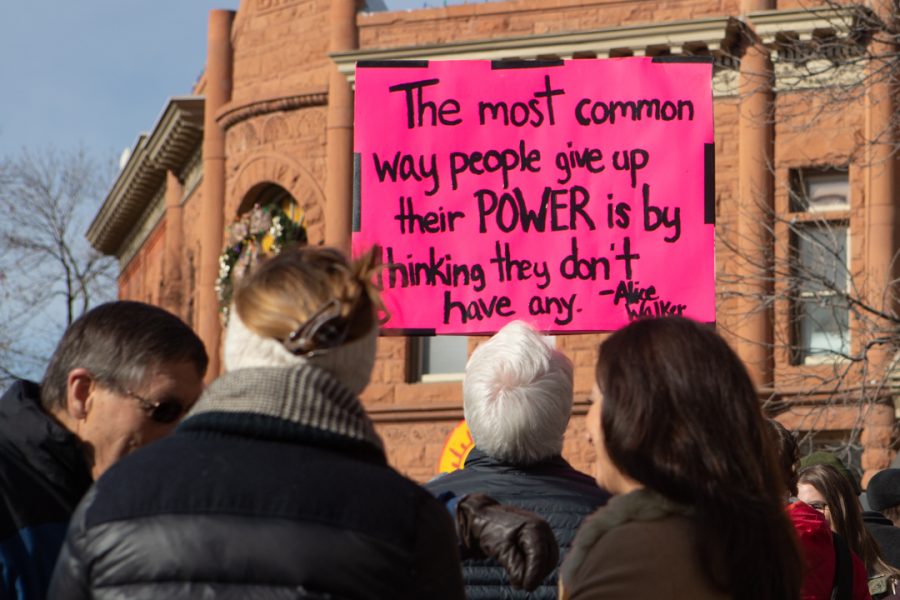 Members of the Fort Collins community gather downtown for a march to the Colorado State University Lory Student Center in celebration of Dr. Martin Luther King Jr. Day. (Brooke Buchan | The Collegian) 