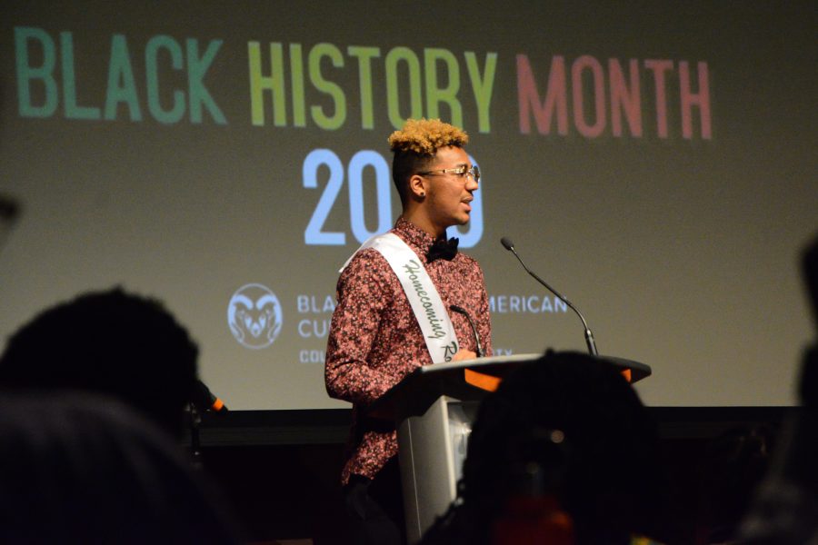DeJuan Chapa welcomes guests to the 2020 B/AACC Black History Month Kick-Off on Jan. 31, 2020. (Megan McGregor | The Collegian)