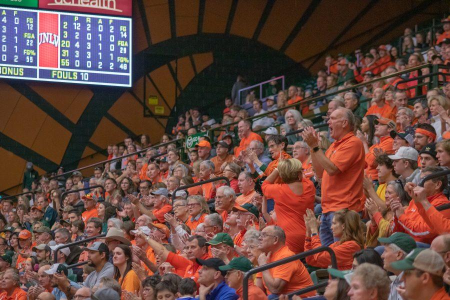 The Crowd cheers after a big play by Colorado State, during the University's home game against the University of Nevada, Las Vegas. CSU wins 95-77. (Devin Cornelius | Collegian)