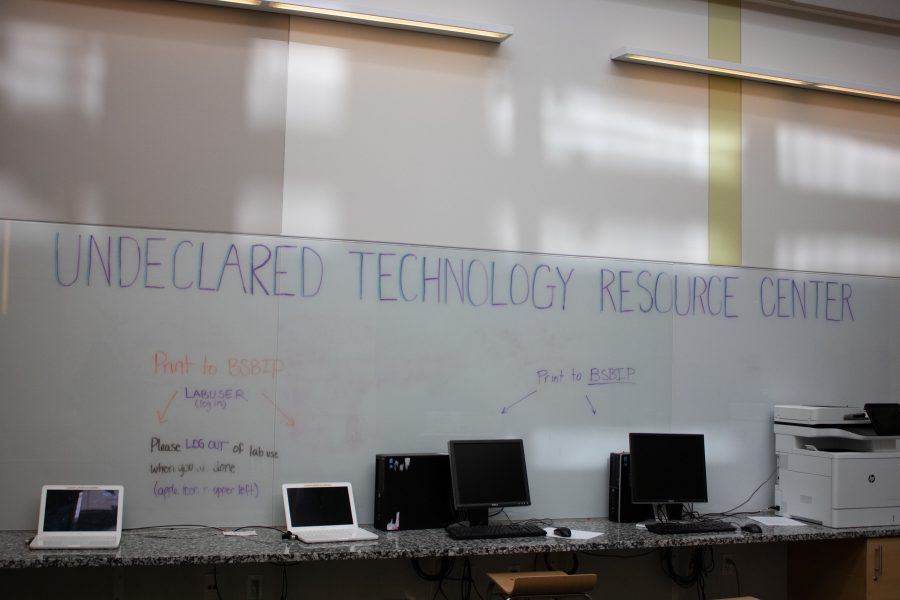 The Undeclared technology resource center in the Behavioral Sciences building. You can check out a laptop and use the printer here if you are an undeclared student at Colorado State. (Devin Cornelius | Collegian)