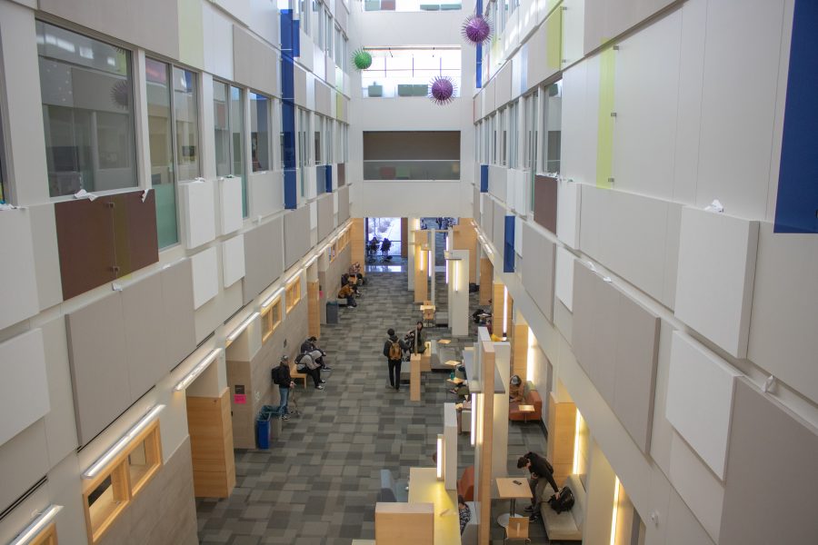 Students sit in the Behavioral Sciences building, Undeclared Students can come here to get free printing and Checkout laptops. (Devin Cornelius | Collegian)