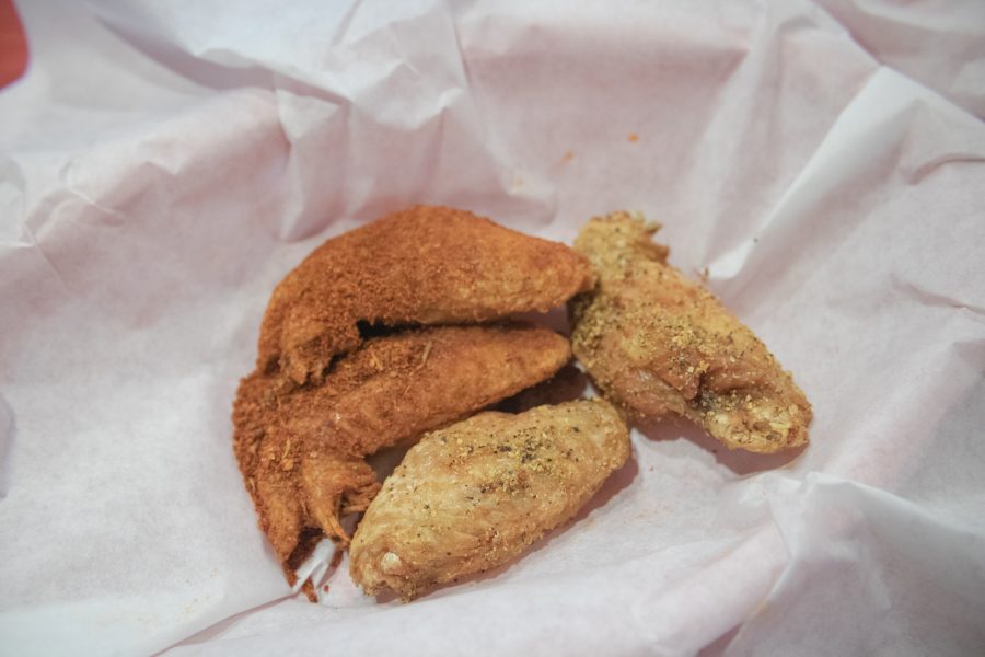 Cajun and Lemon Pepper dry rub sauces at Wing Shack. Wing Shack offers a variety of sauces for their wings. (Devin Cornelius | Collegian)